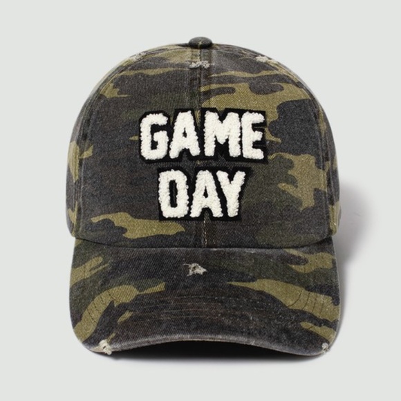 Accessories - Green Camo Camouflage Sherpa Game Day Lettered Baseball Cap Women's Hat